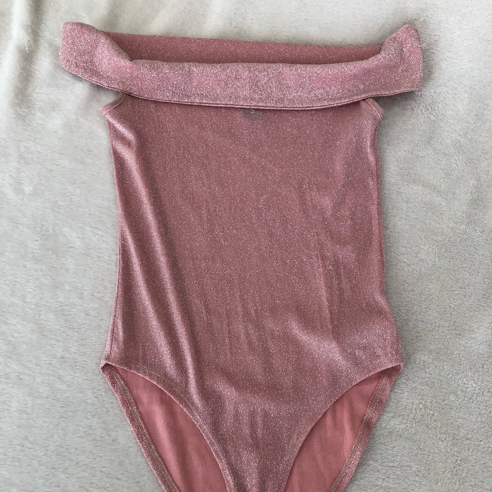 Forever 21 Pink and Silver Metallic Cowl neck bodysuit size Small